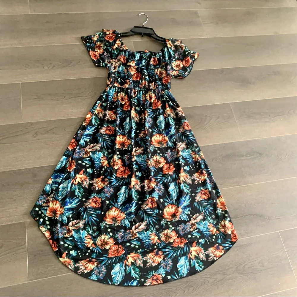 YOUNG USA OFF DHOULDER , HIGH-LOW, SURREALIST BLUE DRESS - Picture 8 of 8